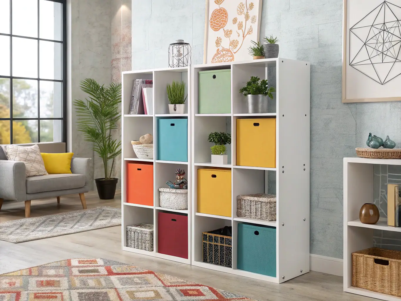 A visually appealing arrangement of storage boxes in various colors and patterns, illustrating the extensive color and design customization options available.
