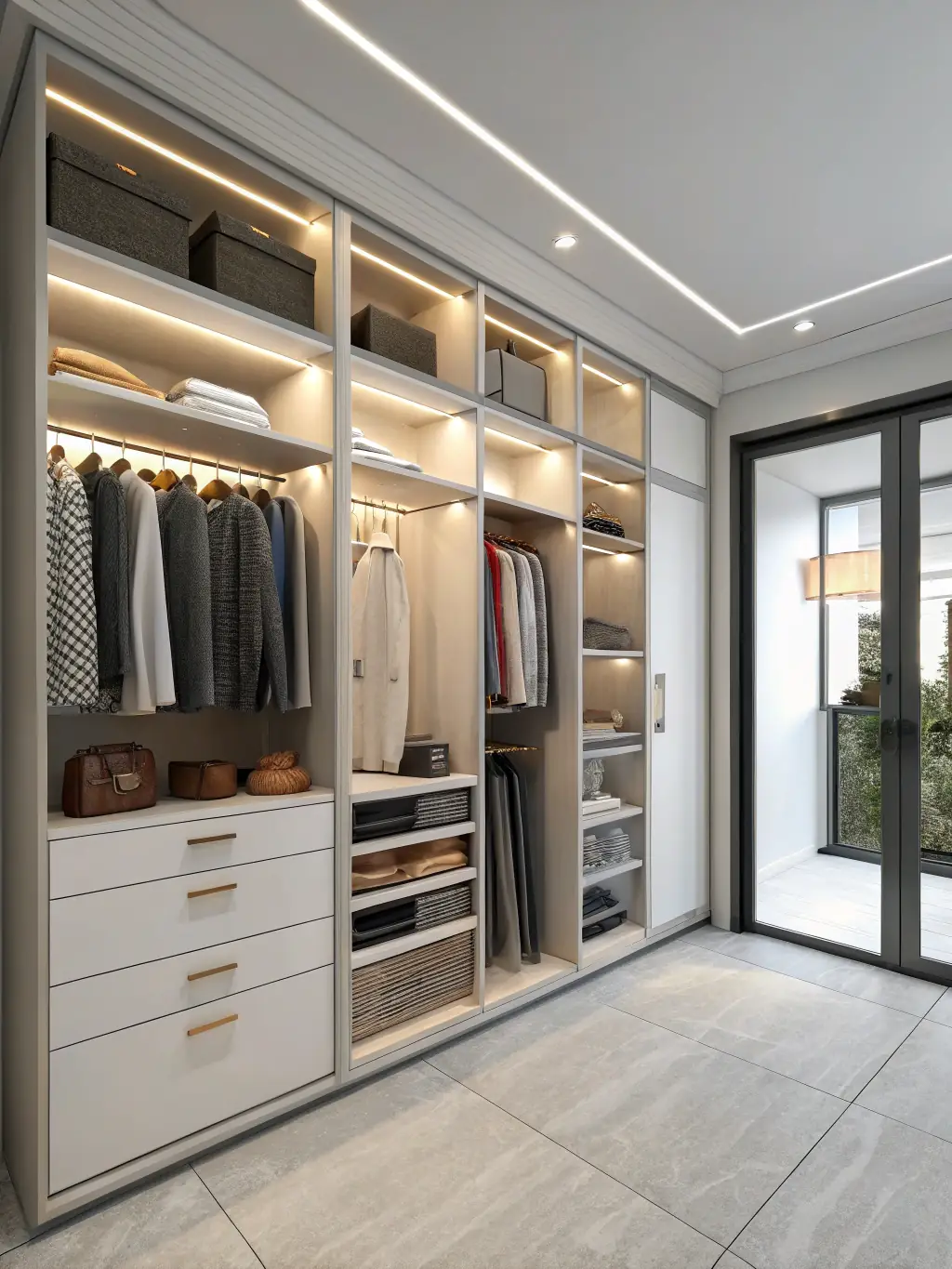 A high-quality image showcasing a set of foldable storage cubes in various sizes and colors, neatly stacked inside a closet, demonstrating space-saving and organizational benefits for home storage solutions.