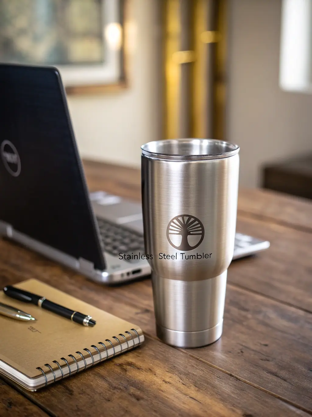 A detailed image of a double-walled insulated tumbler with a custom logo, highlighting the smooth finish and ergonomic design, perfect for demonstrating YIN ZHUN INTERNATIONAL CO., LTD.'s customization options.