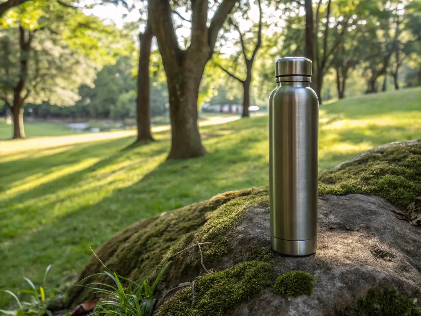 A close-up shot of an insulated bottle being dropped onto a hard surface, demonstrating its durability. The bottle shows no signs of damage, highlighting its robust construction.